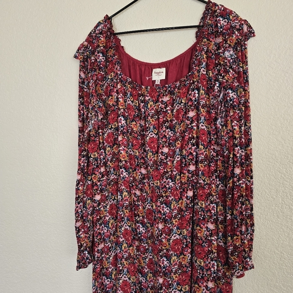 Hayden Los Angeles NWT Floral Print Ruffled Square Neck Midi Dress 2X - Picture 4 of 9